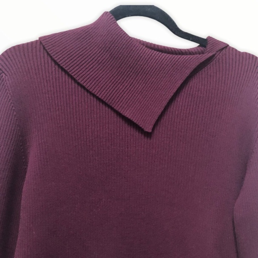 Casual Corner Annex Burgundy Ribbed Cowl Neck Sweater Foldover Collar Large - Picture 5 of 11